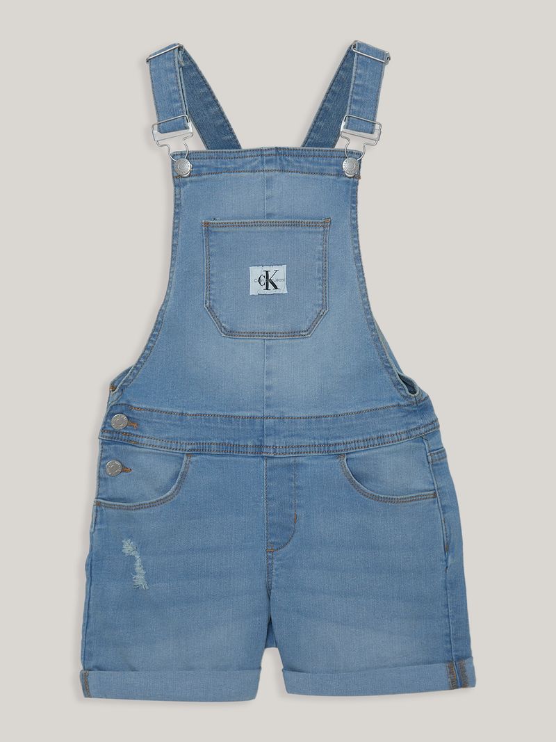 Jardinera-corta-de-mezclilla-azul-Calvin-Klein-con-bolsillo-al-frente