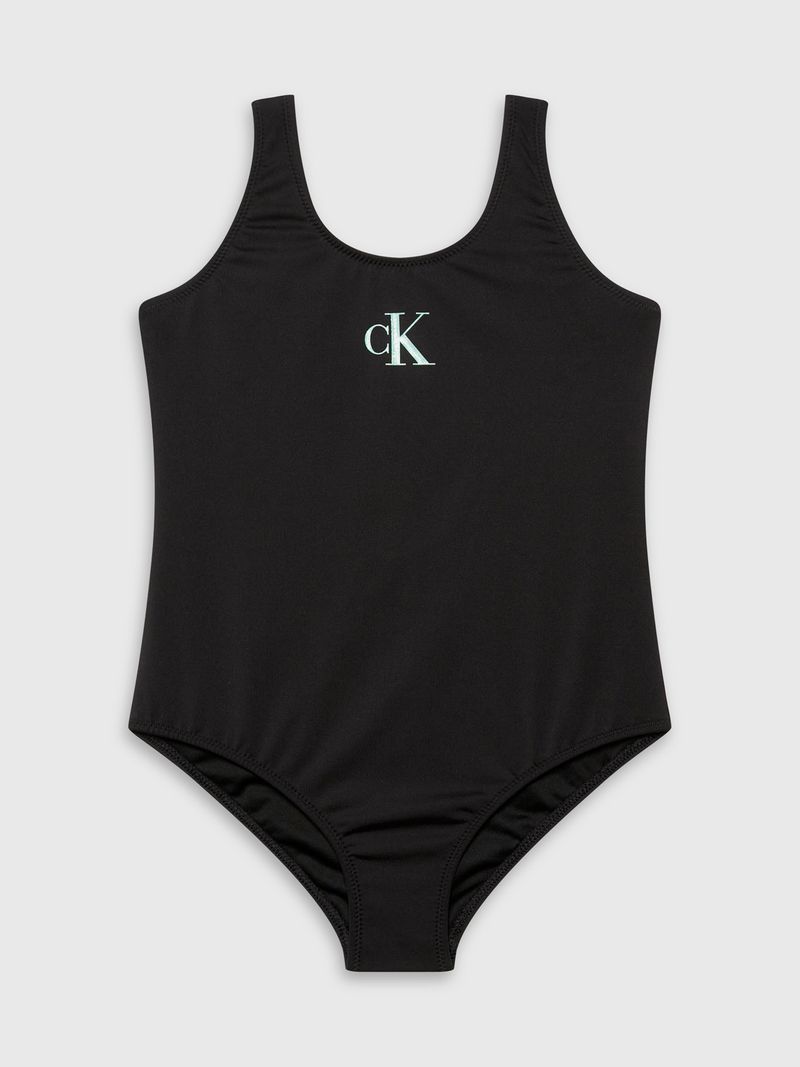 Traje-de-baño-entero-negro-Calvin-Klein-con-logo-al-frente