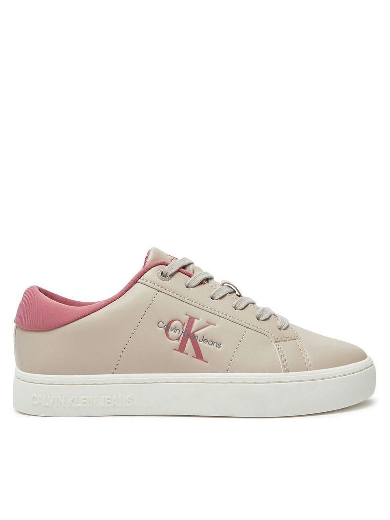 Zapatillas-deportivas-en-color-beige-con-detalles-en-rosa-diseño-clasico-con-logo-CK-Jeans-en-el-lateral.