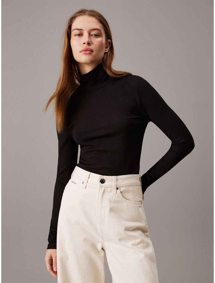 Sweater Modal Rib Mock Neck
