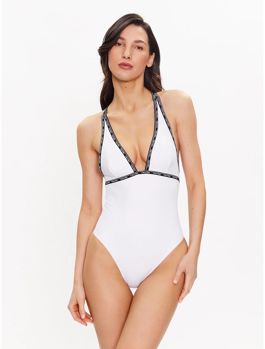 Traje de Baño de Espalda Cruzada Logo Tape