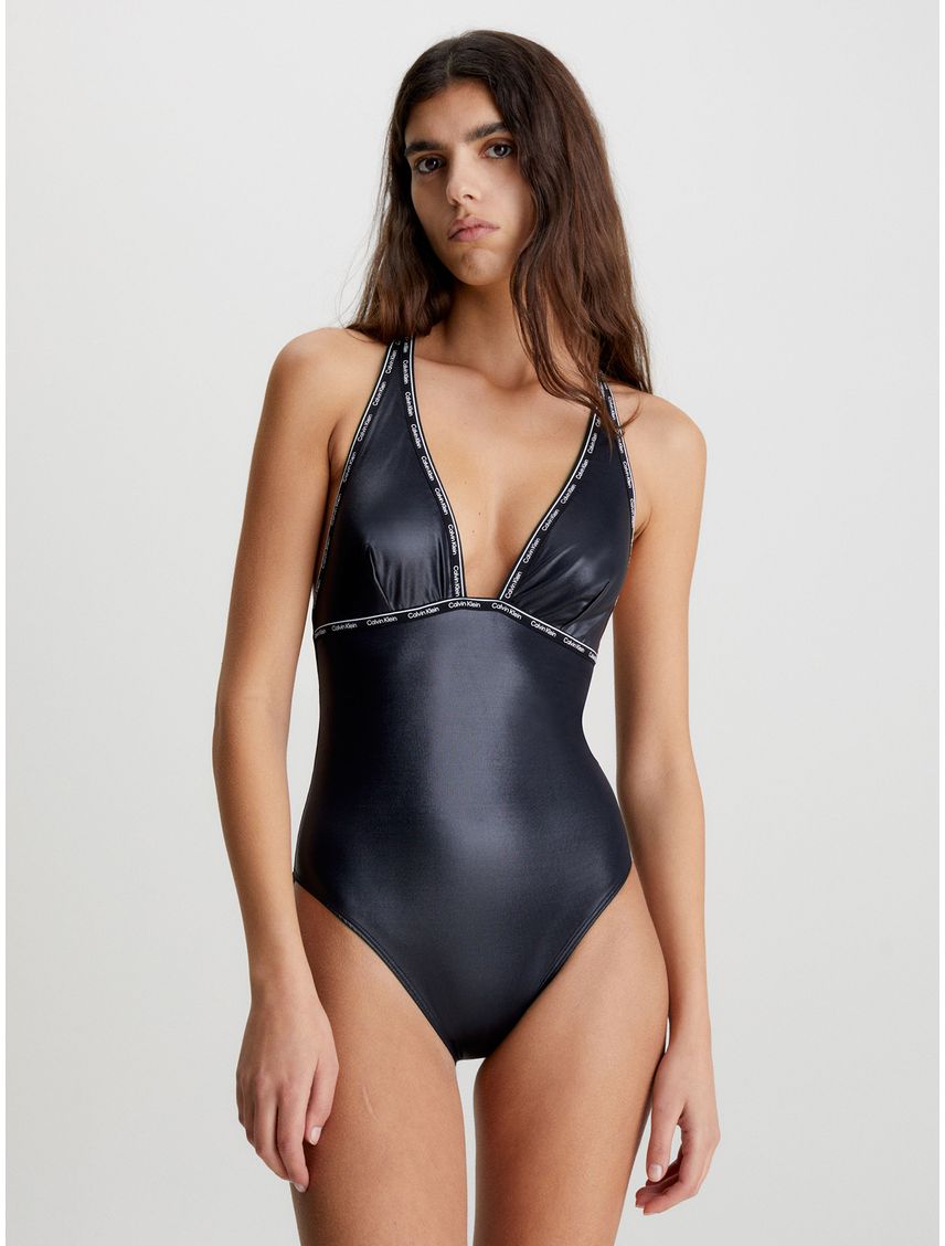 Traje de Baño de Espalda Cruzada Logo Tape