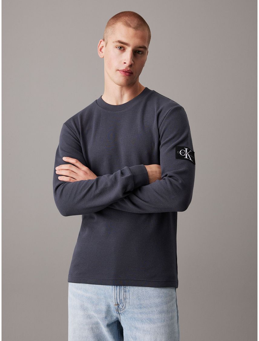 Polera slim de manga larga de punto gofrado