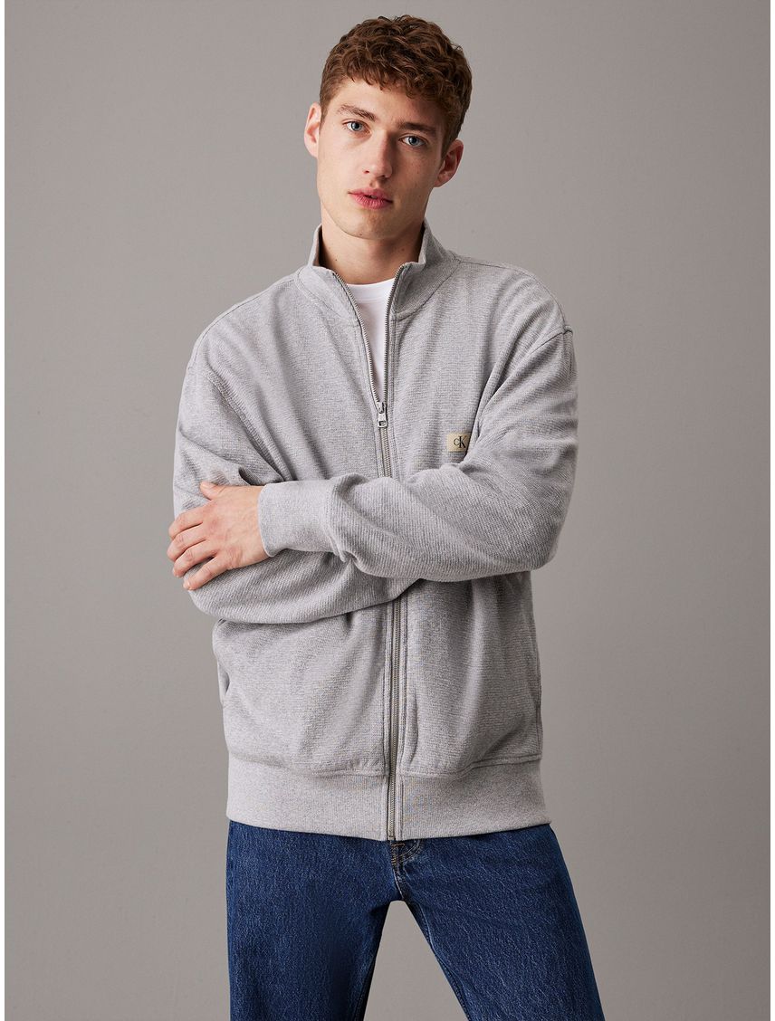 Sweater Woven Label Waffle Zip Through