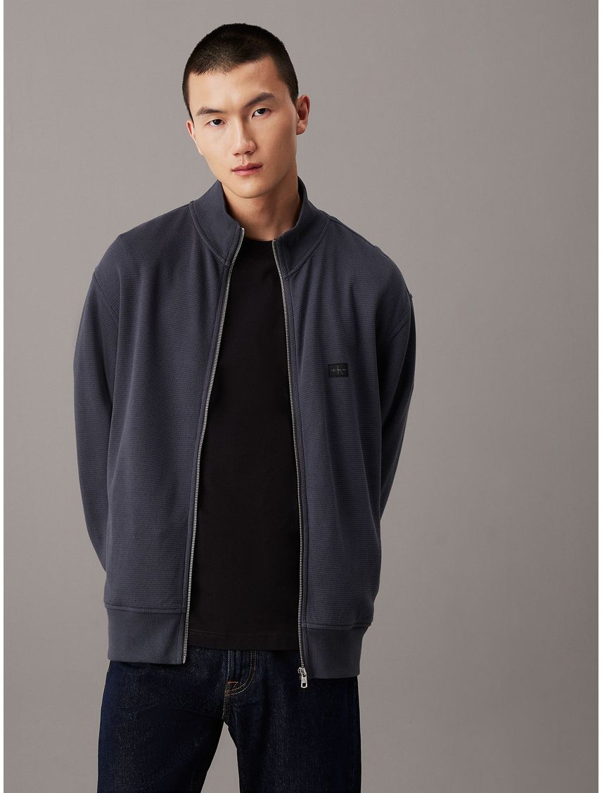 Sweater Woven Label Waffle Zip Through