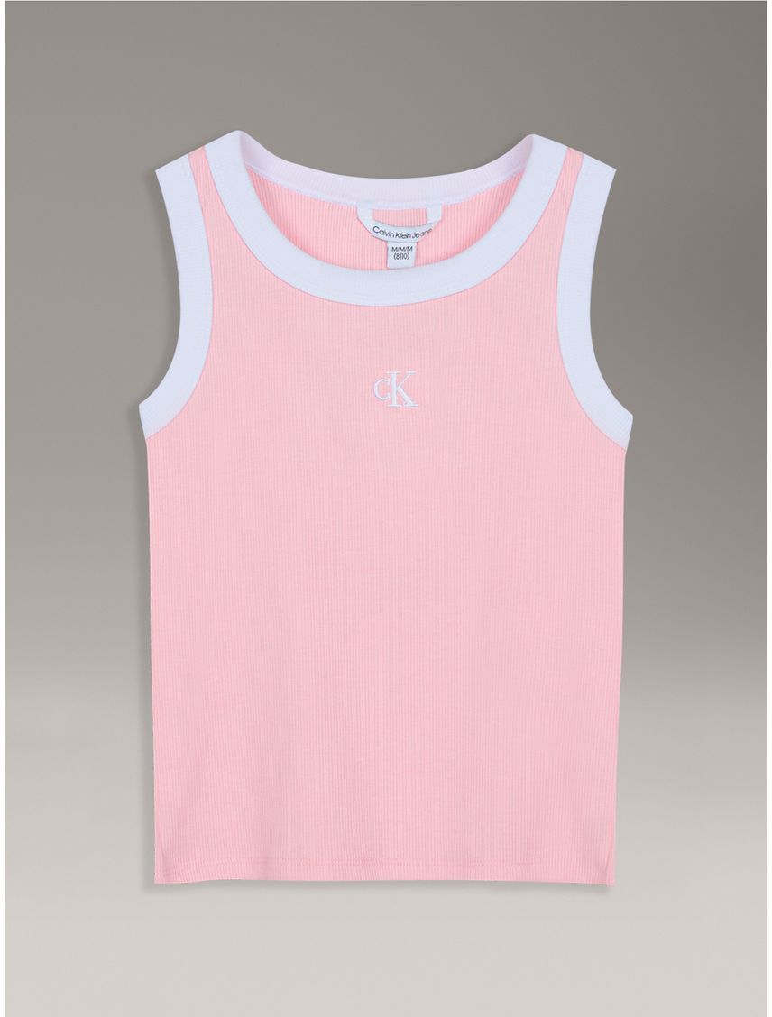 Polera Niña Sin Mangas Acanalada Con Detalles En Contraste