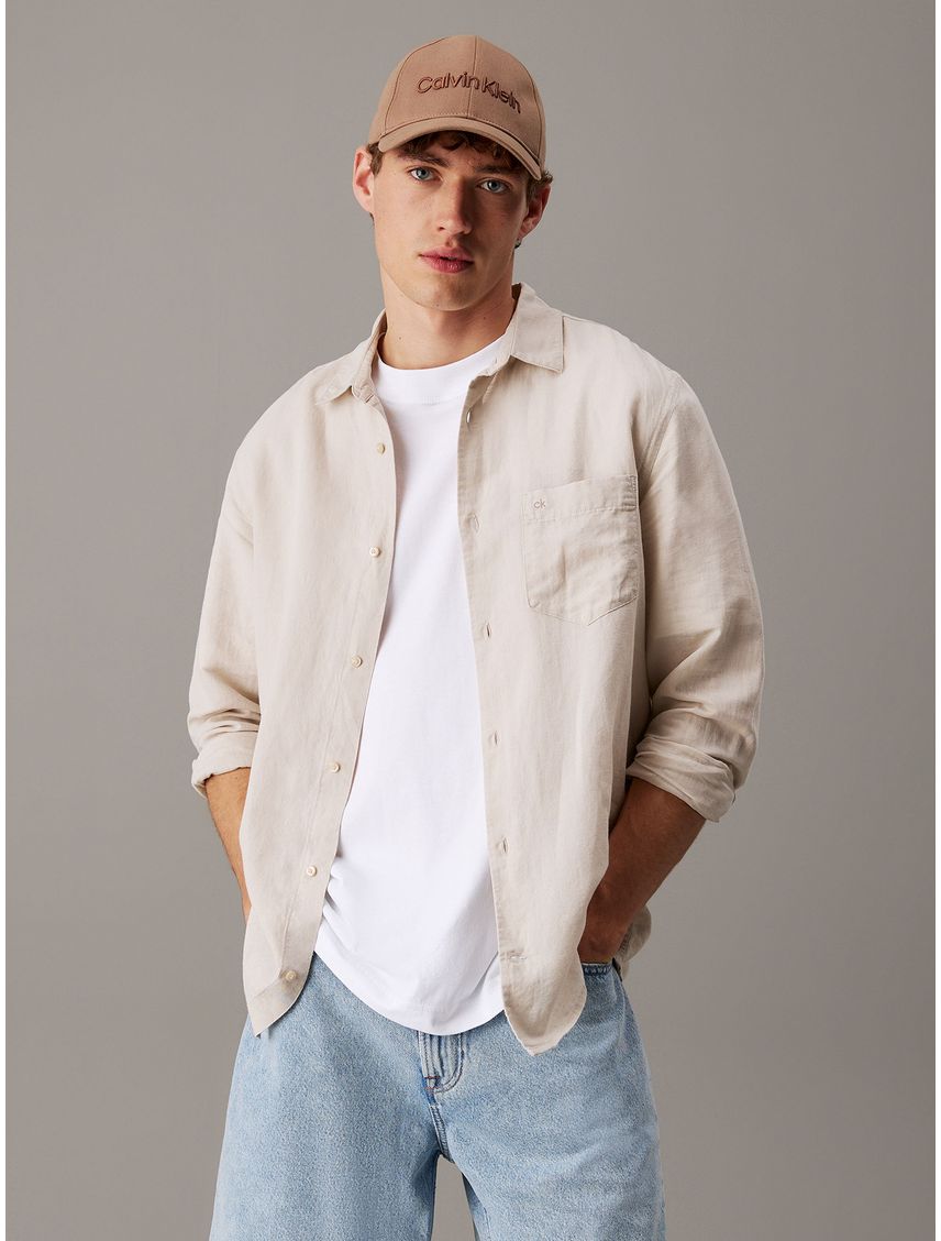 Camisa Regular Fit de Lino y Algodón