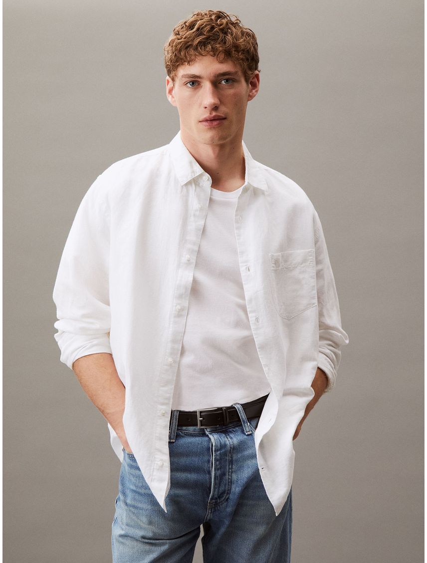 Camisa Regular Fit de Lino y Algodón