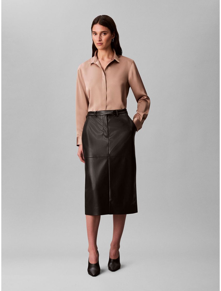 Falda Midi De Cuero Sintético